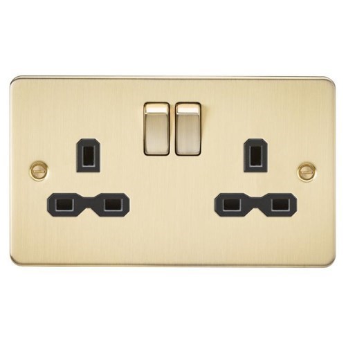 Knightsbridge Flat plate 13A 2G DP switched socket – brushed brass with black insert FPR9000BB - West Midland Electrics | CCTV & Electrical Wholesaler
