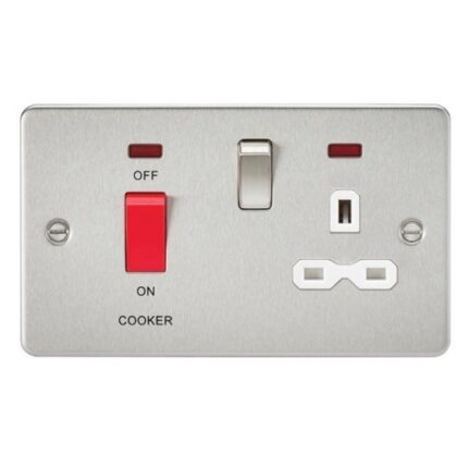 Knightsbridge Flat plate 45A DP switch and 13A switched socket with neon – brushed chrome with white insert FPR8333NBCW - West Midland Electrics | CCTV & Electrical Wholesaler 5