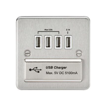 Knightsbridge Flat Plate Quad USB charger outlet – Brushed chrome with white insert FPQUADBCW - West Midland Electrics | CCTV & Electrical Wholesaler 5