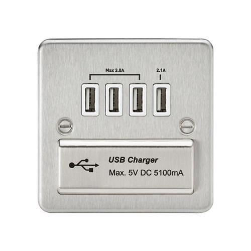 Knightsbridge Flat Plate Quad USB charger outlet – Brushed chrome with white insert FPQUADBCW - West Midland Electrics | CCTV & Electrical Wholesaler 3