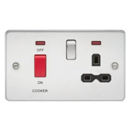 Knightsbridge Flat plate 45A DP switch and 13A switched socket with neon – polished chrome with black insert FPR8333NPC - West Midland Electrics | CCTV & Electrical Wholesaler 5