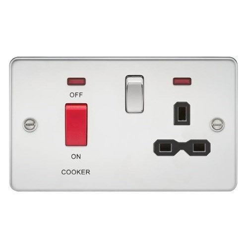 Knightsbridge Flat plate 45A DP switch and 13A switched socket with neon – polished chrome with black insert FPR8333NPC - West Midland Electrics | CCTV & Electrical Wholesaler 3