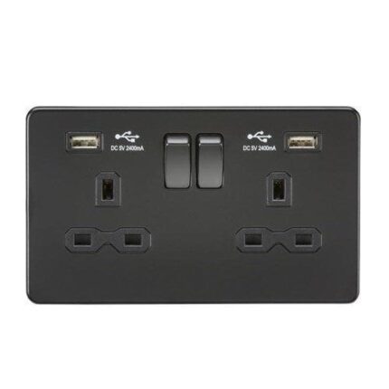 Knightsbridge 13A 2G Switched Socket with Dual USB Charger (2.4A) – Matt Black SFR9224MBB - West Midland Electrics | CCTV & Electrical Wholesaler 5