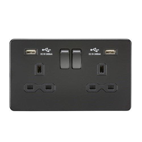 Knightsbridge 13A 2G Switched Socket with Dual USB Charger (2.4A) – Matt Black SFR9224MBB - West Midland Electrics | CCTV & Electrical Wholesaler 3