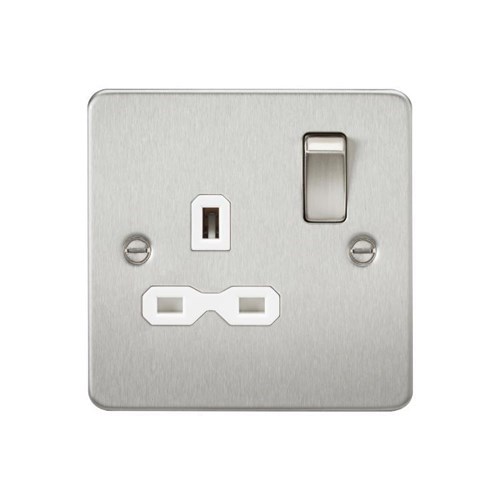 Knightsbridge Flat plate 13A 1G DP switched socket – brushed chrome with white insert FPR7000BCW - West Midland Electrics | CCTV & Electrical Wholesaler