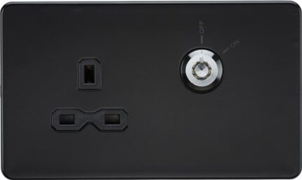 Knightsbridge 13A 1G DP Lockable socket – Matt Black with black insert SFR9LOCKMB - West Midland Electrics | CCTV & Electrical Wholesaler