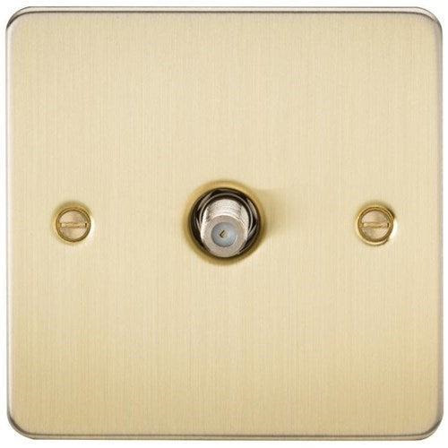 Knightsbridge Flat Plate 1G SAT TV Outlet (non-isolated) – Brushed Brass FP0150BB - West Midland Electrics | CCTV & Electrical Wholesaler