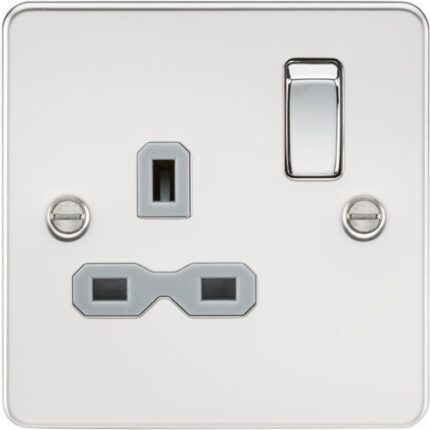 Knightsbridge Flat plate 13A 1G DP switched socket – polished chrome with grey insert FPR7000PCG - West Midland Electrics | CCTV & Electrical Wholesaler 5