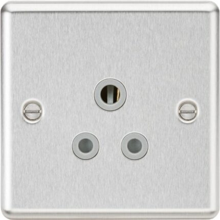 Knightsbridge 5A Unswitched Socket – Rounded Edge Brushed Chrome Finish with Grey Insert CL5ABCG - West Midland Electrics | CCTV & Electrical Wholesaler 5