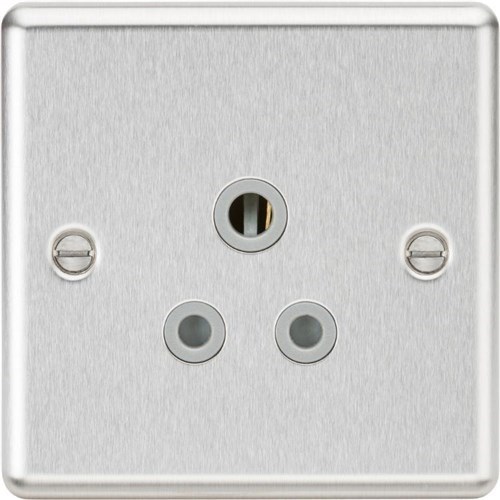 Knightsbridge 5A Unswitched Socket – Rounded Edge Brushed Chrome Finish with Grey Insert CL5ABCG - West Midland Electrics | CCTV & Electrical Wholesaler