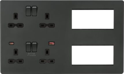 Knightsbridge Screwless Combination Plate with Dual USB FASTCHARGE A+C – Anthracite SFR998AT - West Midland Electrics | CCTV & Electrical Wholesaler