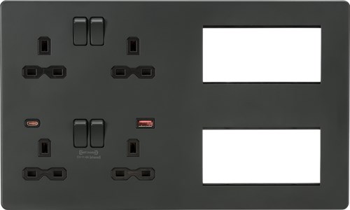 Knightsbridge Screwless Combination Plate with Dual USB FASTCHARGE A+C – Anthracite SFR998AT - West Midland Electrics | CCTV & Electrical Wholesaler