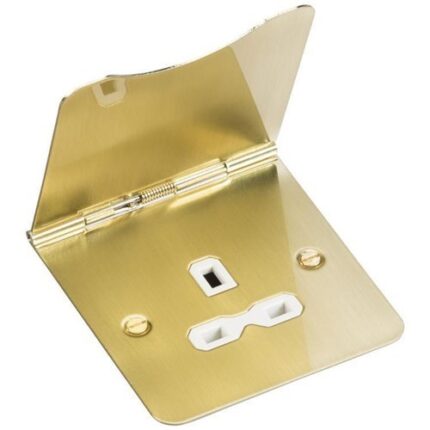 Knightsbridge 13A 1G unswitched floor socket – brushed brass with white insert FPR7UBBW - West Midland Electrics | CCTV & Electrical Wholesaler