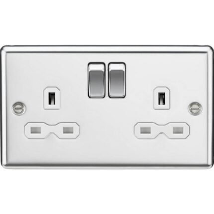 Knightsbridge 13A 2G DP Switched Socket with White Insert – Rounded Edge Polished Chrome CL9PCW - West Midland Electrics | CCTV & Electrical Wholesaler