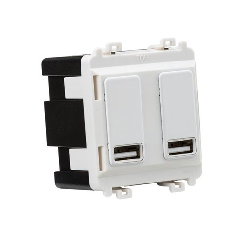 Knightsbridge Dual USB charger module (2 x grid positions) 5V 2.4A (shared) – matt white GDM016MW - West Midland Electrics | CCTV & Electrical Wholesaler 3