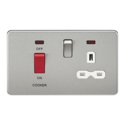 Knightsbridge Screwless 45A DP switch and 13A switched socket with neons – brushed chrome with white insert SFR8333NBCW - West Midland Electrics | CCTV & Electrical Wholesaler 5