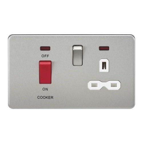 Knightsbridge Screwless 45A DP switch and 13A switched socket with neons – brushed chrome with white insert SFR8333NBCW - West Midland Electrics | CCTV & Electrical Wholesaler 3
