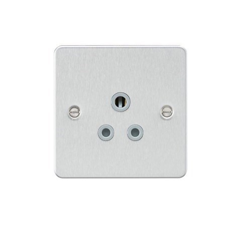 Knightsbridge Flat plate 5A unswitched socket – brushed chrome with grey insert FP5ABCG - West Midland Electrics | CCTV & Electrical Wholesaler