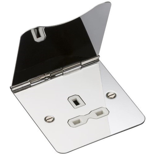 Knightsbridge 13A 1G unswitched floor socket – polished chrome with white insert FPR7UPCW - West Midland Electrics | CCTV & Electrical Wholesaler