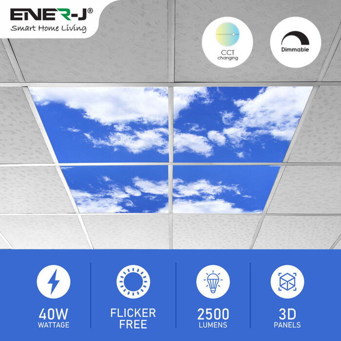 Ener-J Colour Changing and Dimmable SKY Cloud LED Panels 60×60 40W 3D Effect E152 (Pack of 4 With Remote) - West Midland Electrics | CCTV & Electrical Wholesaler 3