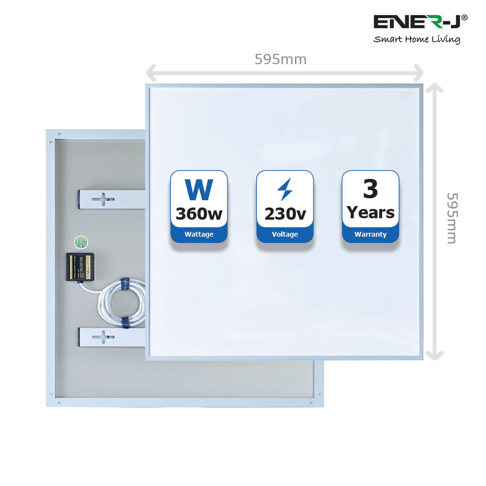 Ener-J 595*595 Infrared Heating Panel, White Body, 360W IH1003 - West Midland Electrics | CCTV & Electrical Wholesaler