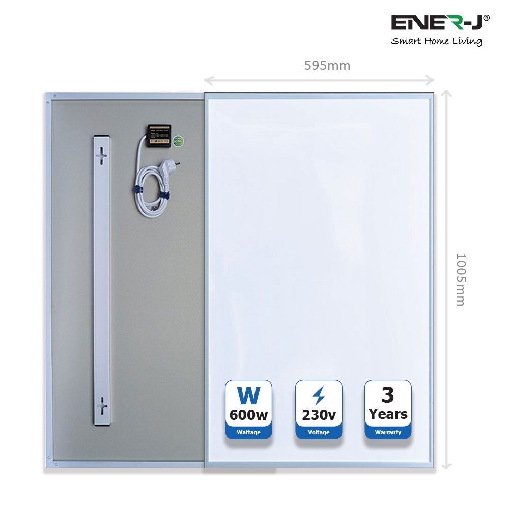 Ener-J 1005*595 Infrared Heating Panel, White Body, 600W IH1004 - West Midland Electrics | CCTV & Electrical Wholesaler