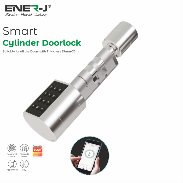 Ener-J Smart Adjustable Cylinder Bluetooth Doorlock with fingerprint and digital keypad unlocking SHA5349 - West Midland Electrics | CCTV & Electrical Wholesaler 3