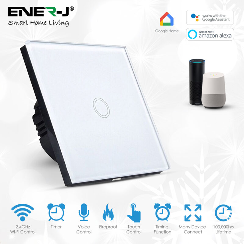 Ener-J Wifi Smart 1 Gang Touch Switch, No Neutral Needed, White Body SHA5312 - West Midland Electrics | CCTV & Electrical Wholesaler