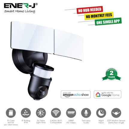 Ener-J Wifi Outdoor Security Kit with IP Camera and twin LED Floodlight, 2 way audio, Black SHA5294 - West Midland Electrics | CCTV & Electrical Wholesaler