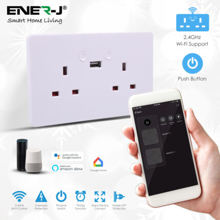 Ener-J Smart WiFi 13A WiFi Twin Wall Sockets with single USB. Push button SHA5302 - West Midland Electrics | CCTV & Electrical Wholesaler 5