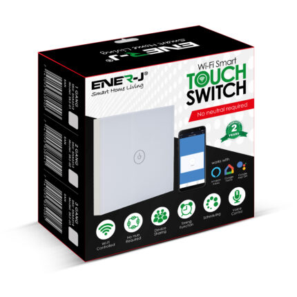 Ener-J Wifi Smart 2 Gang Touch Switch, No Neutral Needed, White Body - West Midland Electrics | CCTV & Electrical Wholesaler