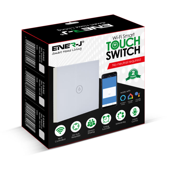 Ener-J Wifi Smart 2 Gang Touch Switch, No Neutral Needed, White Body - West Midland Electrics | CCTV & Electrical Wholesaler 3
