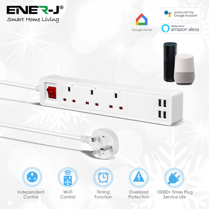 Ener-J 13A SMART Wi-Fi Power Strips with 3 Sockets & 4 USB SHA5318 - West Midland Electrics | CCTV & Electrical Wholesaler 3