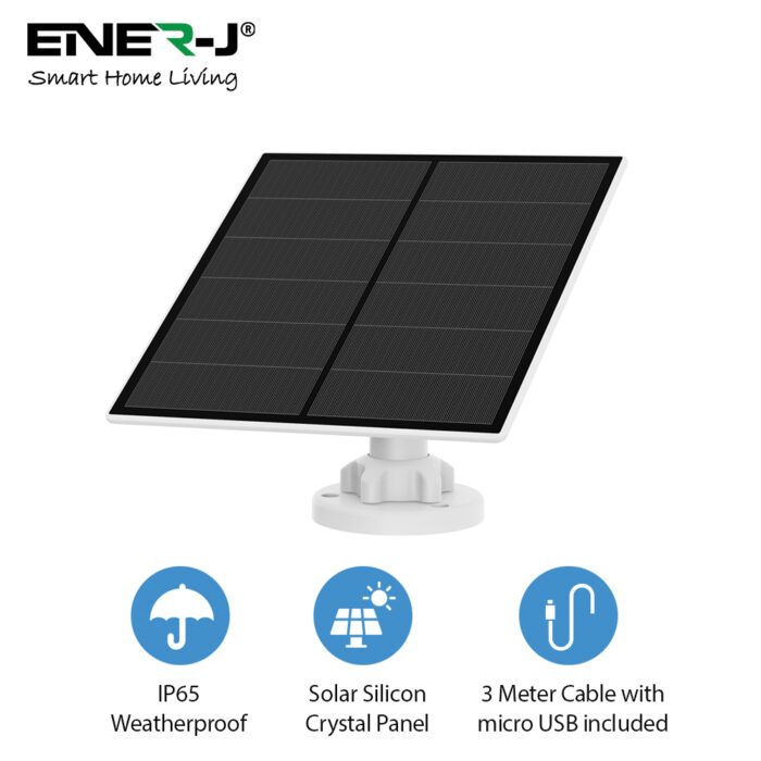 Ener-J 5W Crystal cell Solar Panel with 3M charging cable, IP66 (Compatible with SHA5344 Battery Camera Floodlights) SHA5345 - West Midland Electrics | CCTV & Electrical Wholesaler 3