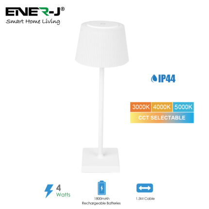 Ener-J 4W Wireless LED Table Lamp (White Housing) CCT & Dimming, IP44 T724 - West Midland Electrics | CCTV & Electrical Wholesaler