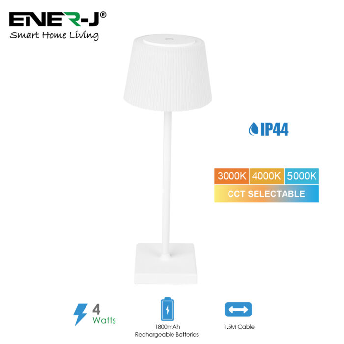 Ener-J 4W Wireless LED Table Lamp (White Housing) CCT & Dimming, IP44 T724 - West Midland Electrics | CCTV & Electrical Wholesaler 3