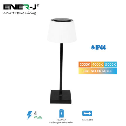 Ener-J 4W Wireless LED Table Lamp (Black Housing) CCT & Dimming, IP44 T725 - West Midland Electrics | CCTV & Electrical Wholesaler