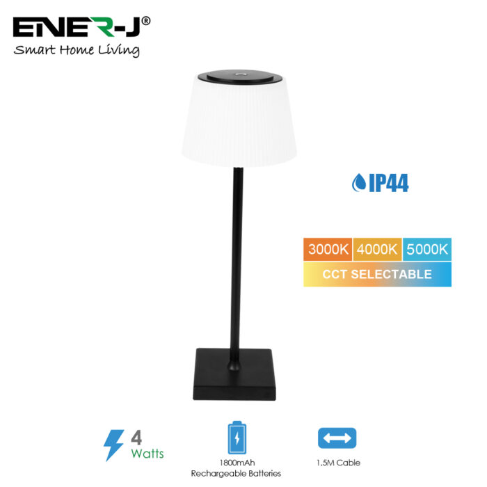 Ener-J 4W Wireless LED Table Lamp (Black Housing) CCT & Dimming, IP44 T725 - West Midland Electrics | CCTV & Electrical Wholesaler 3