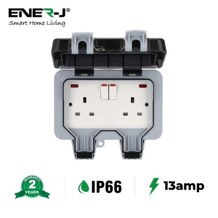 Ener-J Waterproof 13A Twin BS Sockets with switch T996 - West Midland Electrics | CCTV & Electrical Wholesaler 3