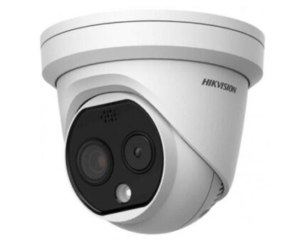 Hikvision HeatPro Thermal & Optical Bi-spectrum Network Turret Camera, 256 × 192 thermal, 2688 × 1520 optical, 3.6mm lens, Alarm/Audio, 12VDC/PoE - West Midland Electrics | CCTV & Electrical Wholesaler