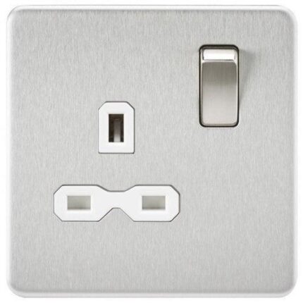 Knightsbridge Screwless 13A 1G DP switched Socket – Brushed Chrome with white Insert SFR7000BCW - West Midland Electrics | CCTV & Electrical Wholesaler