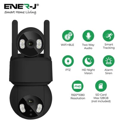 Ener-J Smart Wi-Fi Dual Lens Outdoor Dome IP Camera Black Housing, IP65 - West Midland Electrics | CCTV & Electrical Wholesaler