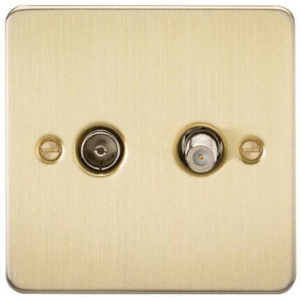 Knightsbridge Flat Plate TV and SAT TV Outlet (isolated) – Brushed Brass FP0140BB - West Midland Electrics | CCTV & Electrical Wholesaler