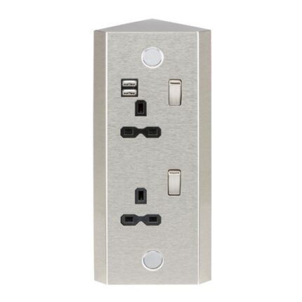Knightsbridge 13A 2G Vertical Switched Socket with Dual USB Charger (2.4A) – Stainless Steel with black insert SKR001A - West Midland Electrics | CCTV & Electrical Wholesaler 5