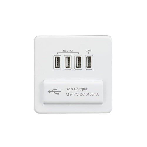 Knightsbridge Screwless Quad USB Charger Outlet (5.1A) – Matt White with White Insert - West Midland Electrics | CCTV & Electrical Wholesaler 3