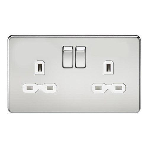 Knightsbridge Screwless 13A 2G DP switched socket – polished chrome with white insert SFR9000PCW - West Midland Electrics | CCTV & Electrical Wholesaler