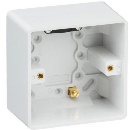 Knightsbridge Curved Edge Single 47mm Pattress Box with Earth Terminal and Cable Strain Relief CU1610 - West Midland Electrics | CCTV & Electrical Wholesaler