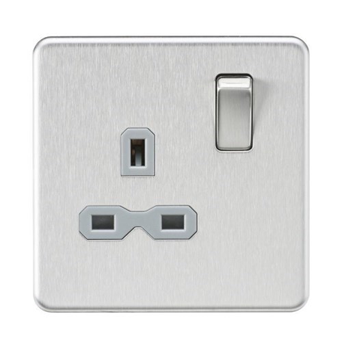 Knightsbridge Screwless 13A 1G DP switched Socket – Brushed Chrome with grey Insert SFR7000BCG - West Midland Electrics | CCTV & Electrical Wholesaler