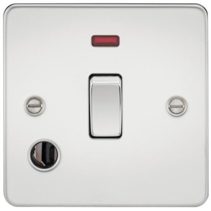 Knightsbridge Flat Plate 20A 1G DP switch with neon & flex outlet – polished chrome FP8341FPC - West Midland Electrics | CCTV & Electrical Wholesaler