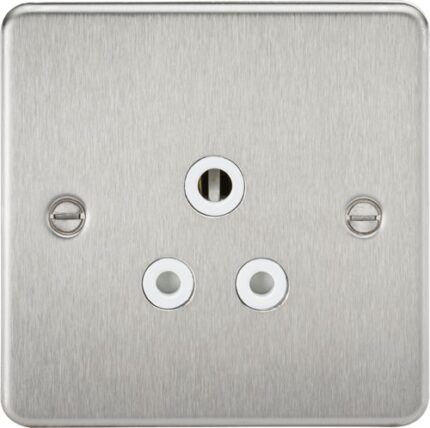 Knightsbridge Flat Plate 5A unswitched socket – brushed chrome with white insert FP5ABCW - West Midland Electrics | CCTV & Electrical Wholesaler
